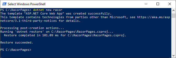 dotnet new razor