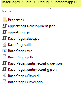 Razor Pages bin folder