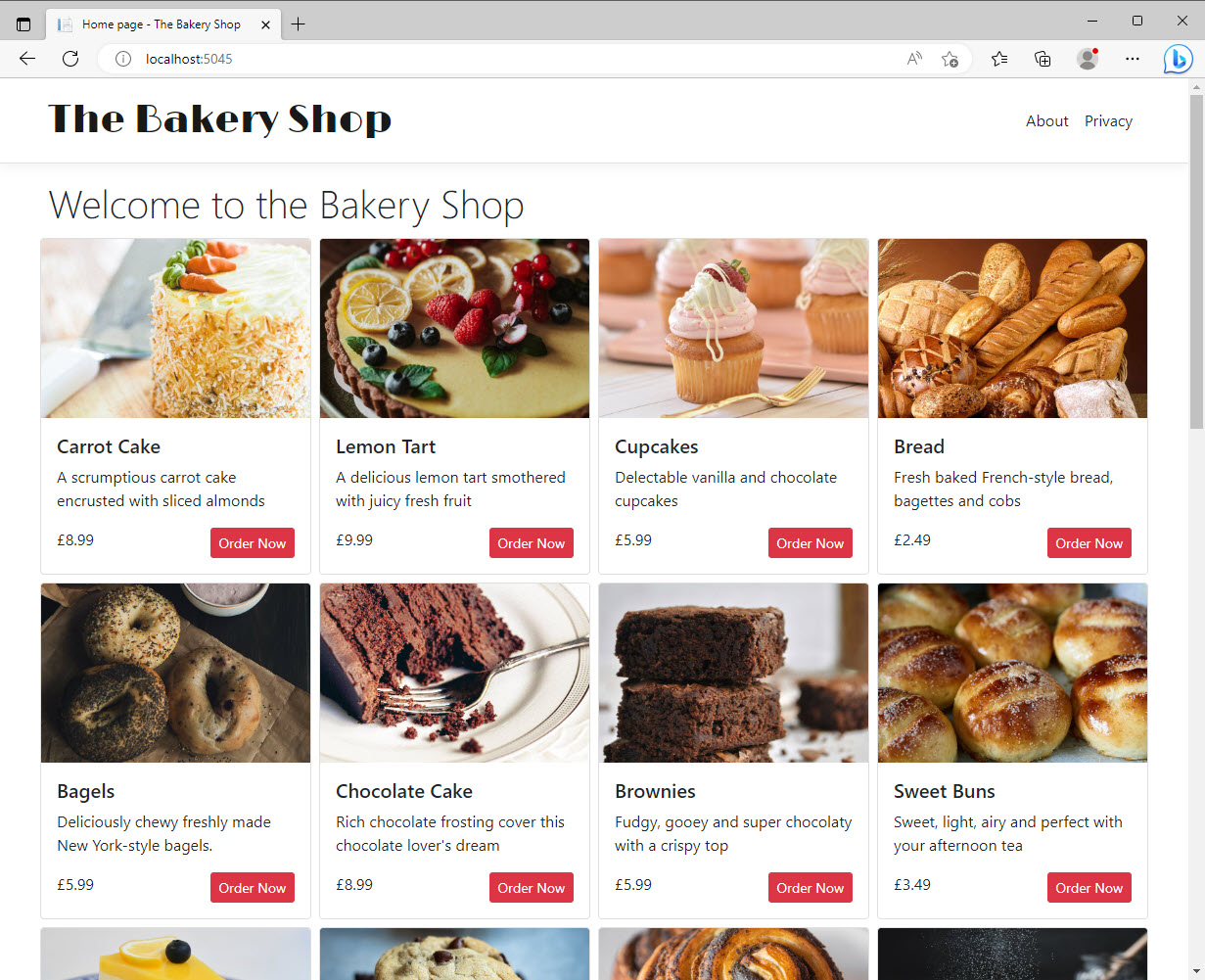 ASP.NET Web Pages Bakery Template